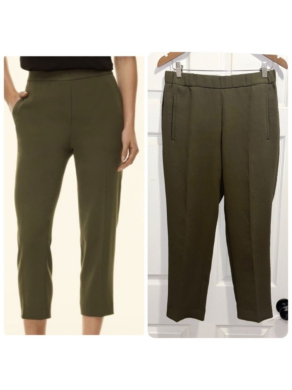 Aritzia Wilfred Darontal High Waist Pants Pull On Pockets Cropped Olive Green 4